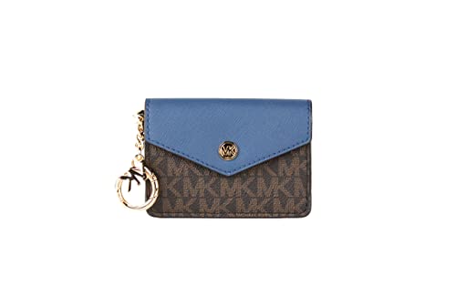 Michael Kors Kala Keychain Card Case Brown MK Signature PVC Dark Chambray Blue
