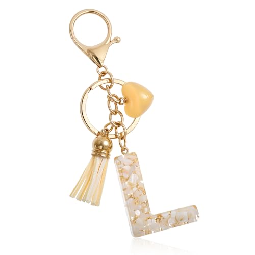 Ouligay Llavero con letra L inicial para mujer, bonito llavero con borla de...