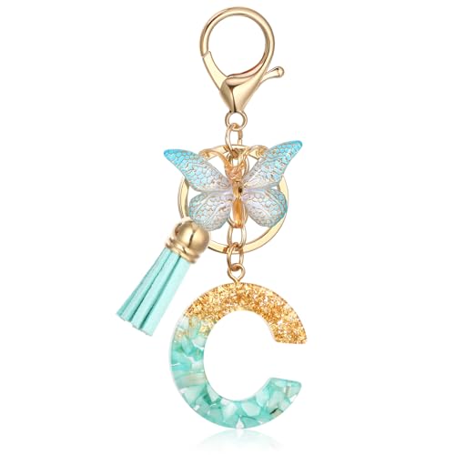 MWOOT Letter Keychains Llavero con Inicial,Lámina de Oro de Resina Keyrings con...