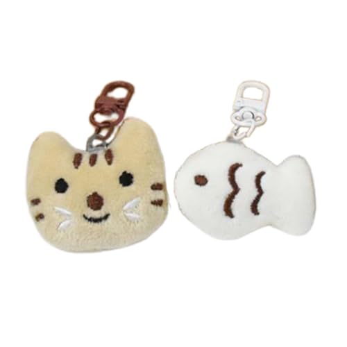 FANSWAN 2 x Llavero de gato pequeño y pez de peluche para mochila escolar,...