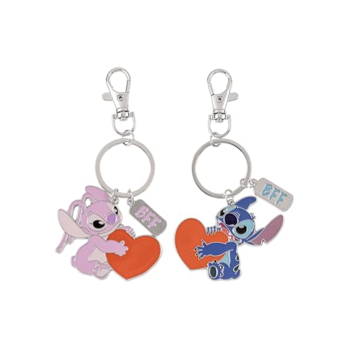 Disney Stitch & Angel - Juego de 2 llaveros con dije de corazón de dibujos...