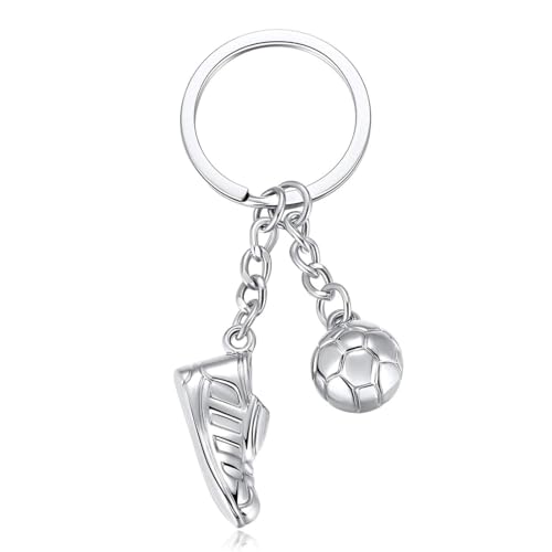 Llavero de fútbol para niños de plata con bota de fútbol y pelota llavero,...