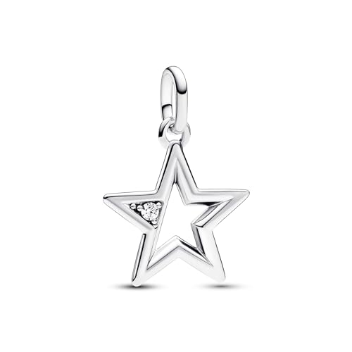 PANDORA Medallón con forma de estrella brillante de plata de ley con circonitas...