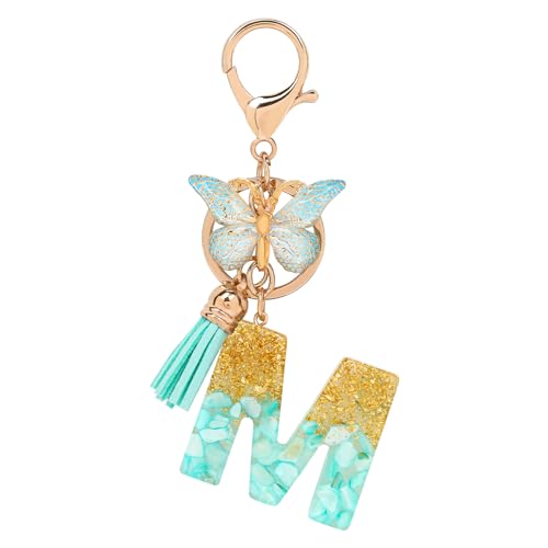 MWOOT Letter Keychains Llavero con Inicial,Lámina de Oro de Resina Keyrings con...