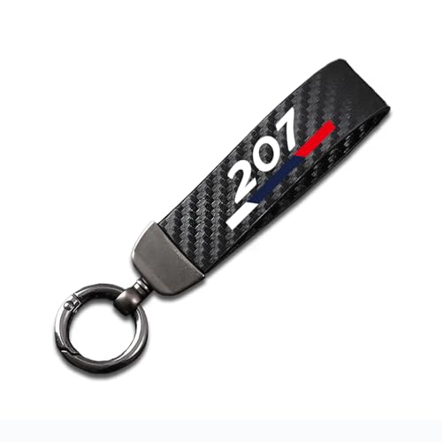 Genérico Coche Llaveros para Peugeot 207 Fibra De Carbono Cuero con el Anillo...
