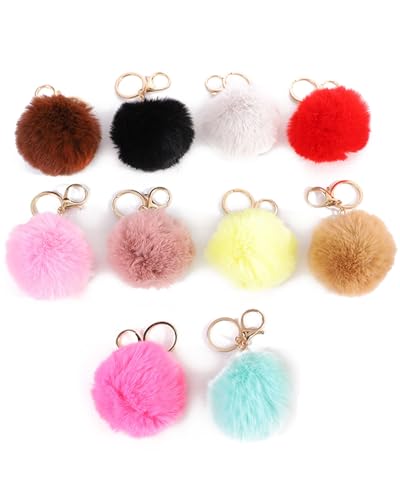 JEXOWIQ Llaveros de Pompon,10 Piezas Llaveros para mujer Llaveros de Pompon de...