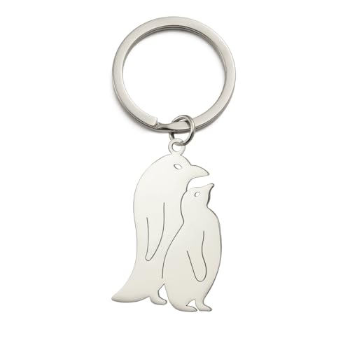 LIKGREAT Llavero de pingüino oso polar madre hijo de acero inoxidable colgante...