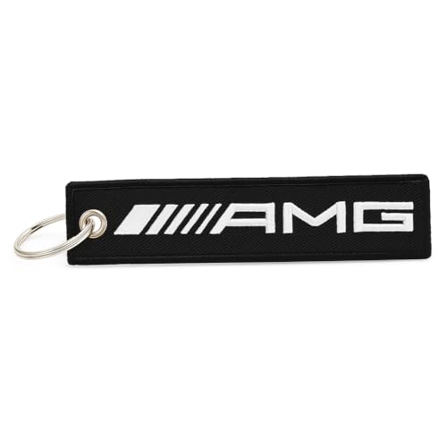 Genérico Mercedes-Benz AMG, Llavero coche y moto, negro y blanco. Tela. Anilla...