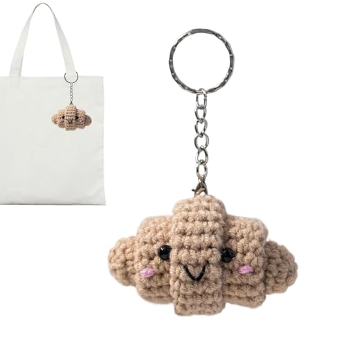 Genérico Colgante de croissant de crochet, llavero de alimentación de crochet...