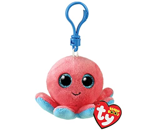 Ty Anillo Porta Llaves Beanie Boos Clips-Pulpo-Sheldon-Rojo Coral Ojos Azules...