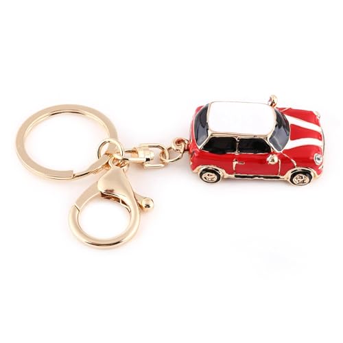 Llavero Mini Coche, Regalo, Brillante,Detalle con Ribete Dorado Regalo DIY(Rojo)