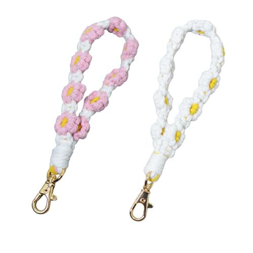 Lyivisk 2 Llavero de Flor Trenzada de Tela con Diseño de Macramé, Estilo Boho,...