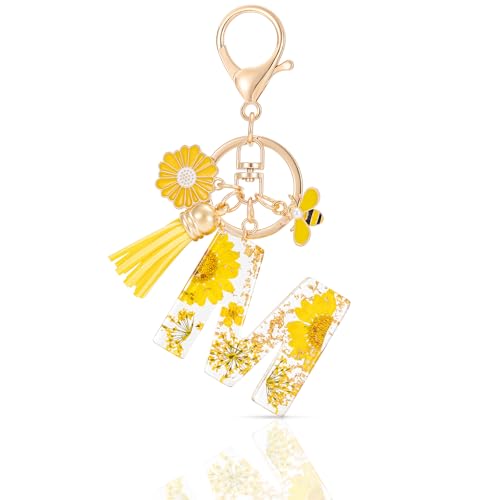 MWOOT Letter Keychain Llaveros Inicial Resina,Pétalos de Alfabeto Lámina de...