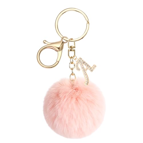 JSRQT Llaveros Iniciales A Pompones para Mujer y Niñas, Nombre Llavero Alfabeto...