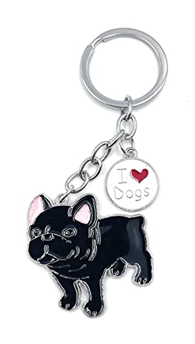 H-Customs Llavero con diseño de bulldog y corazón, color negro