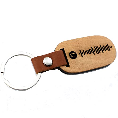 Llavero Spotify personalizado de madera y cuero