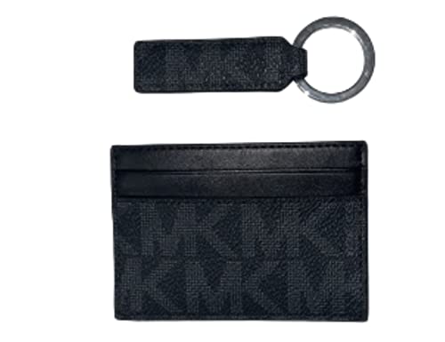 Michael Kors Cartera de piel con llavero en caja de regalo, Negro -, Tarjetero...