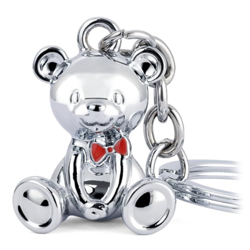 TROIKA Llavero de oso de peluche con lazo rojo BÄRND de metal fundido con...