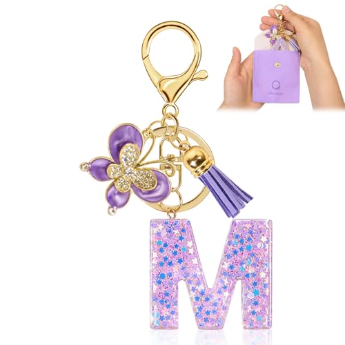 Llavero con Letra Inicial – Llavero Personalizado con Borla y Mariposa,...