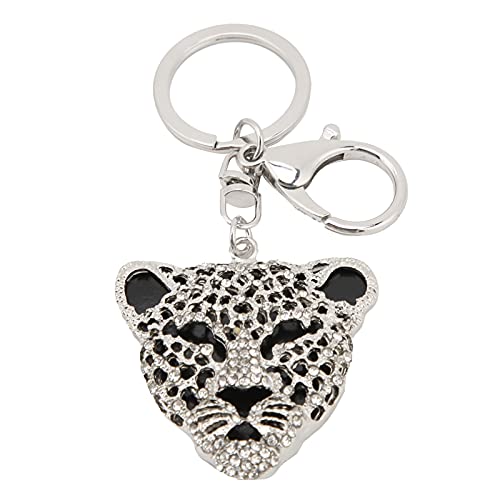 Llavero de moda de leopardo de cristal con cabeza de jaguar, llavero con cabeza...