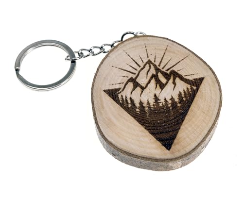 generico Llavero de madera natural con bosque y montaña alpinismo escalada...