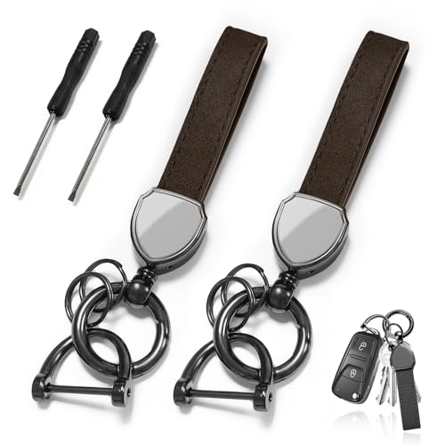 xuefenfei 2 Piezas Piel Llavero Coche, Universal, D-Anillo Antipérdida, Regalo...