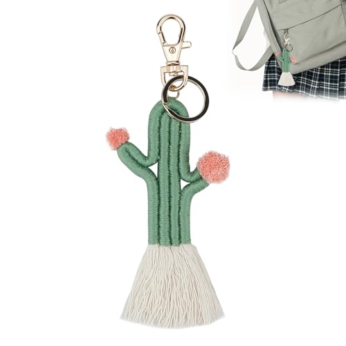 Abitzon 1 llavero tejido de cactus, colgante de cuerda de algodón, colgante de...