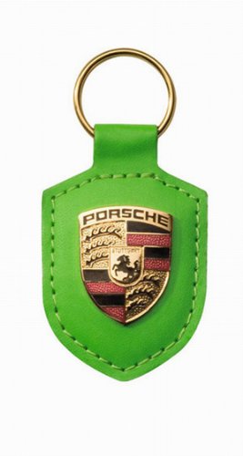 Porsche Llavero de piel con escudo verde