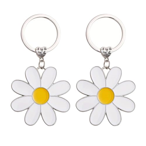 NYGGTYK 2 llaveros de flores blancas, llaveros de flores, llaveros para mujer,...