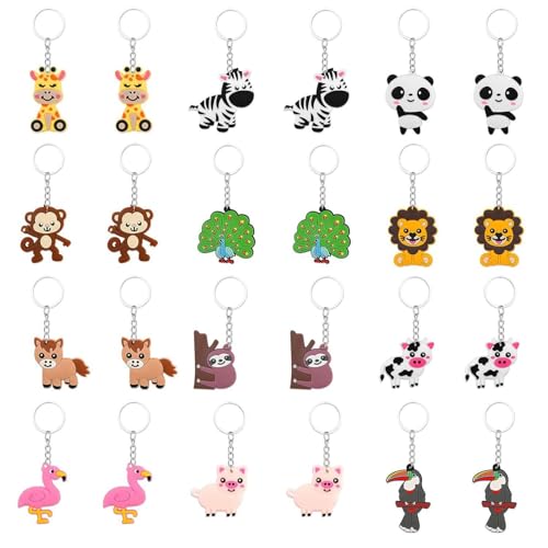 24 llaveros de silicona con diseño de animales