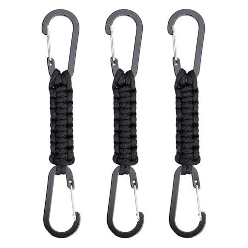 Jimkply 3 llaveros de mosquetón con paracord, clip de aluminio y anillo en D...