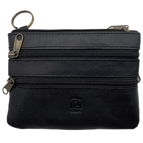 Blanck Monedero Tarjetero Piel Unisex Negro. 4 Cremalleras. Piel Genuina Cuero....