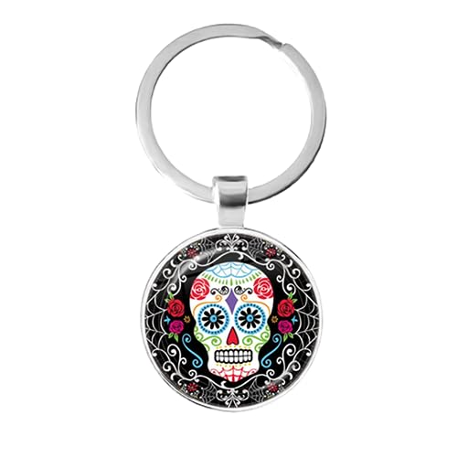 PhunkZ Llavero de calavera México con patrones de arte popular de cristal...