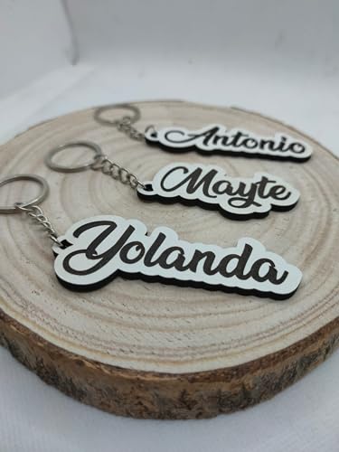 BurningWood Llavero Personalizado madera Blanca con Nombre Grabado | Anilla de...