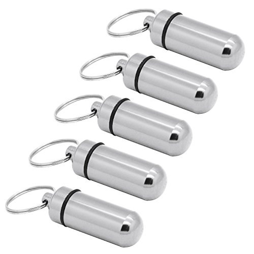 Grenhaven - Juego de 5 pastilleros plateados con llavero, caja impermeable,...