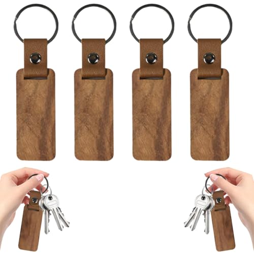 WUSJCOF 4 Piezas Llavero de Madera Personalizable Blanco para Grabado Láser DIY...
