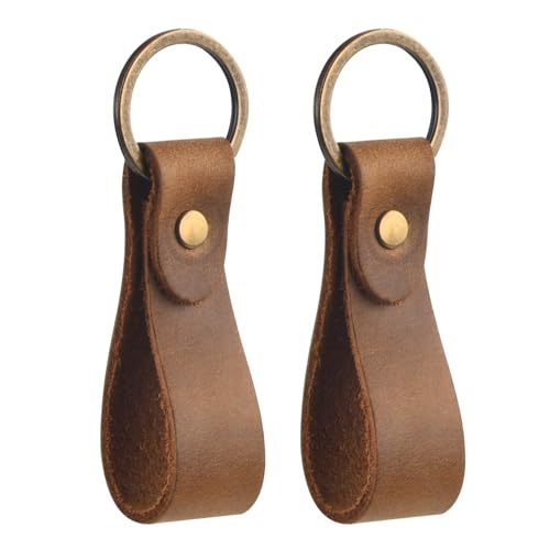 Wisebom Llavero de Cuero de Vaca, 2Pcs Llaveros de Piel Genuine con Anilla de...