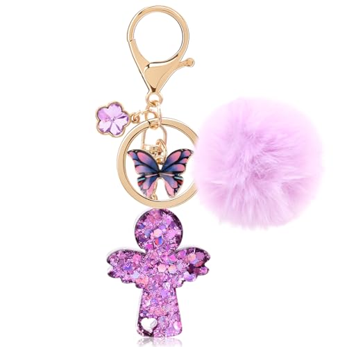 MWOOT Violeta Mariposa Pompon para Llaveros Angel, Resin Keychain Mosqueton,...