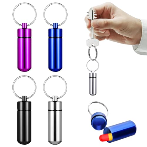 Paquete de 4 Pastilleros Pequeños de Aluminio con llavero,Pastillero Viaje,Mini...