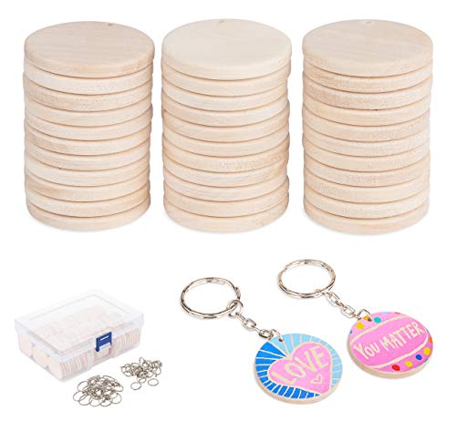 ilauke llavero Madera, 100 Piezas de Rebanadas de Madera Natural, Discos de...