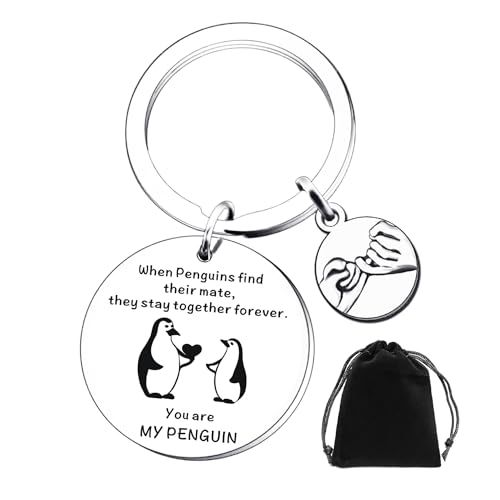 KRYMSON 1 llavero de pingüino eterno, 1 bolsa de almacenamiento negra de 8 x 10...