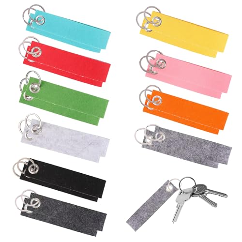 afhgdjr 20 llaveros de fieltro coloridos, llaveros de fieltro con anillo de...