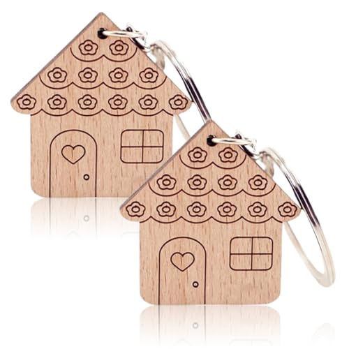 ZXUPOI 2 Pcs Mini llavero en forma de casa de madera llavero en forma de...