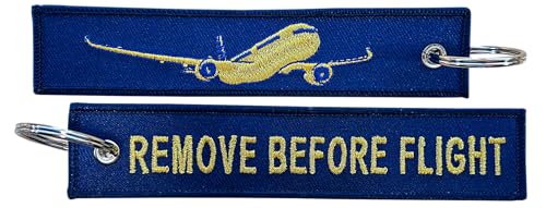 Tacro Llavero Bordado A350 Aviación 'Remove', Azul y Dorado, Diseño de Avión,...