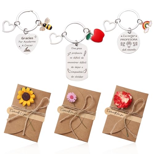 Rebundex 3Pcs Llavero Profesora Infantil Set con Tarjeta Regalos para Profesoras...