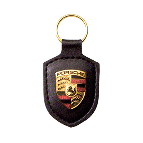 Porsche Crest Black Leather Key Chain