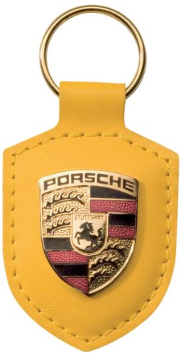 Porsche Original llavero amarillo piel con metal color Crest