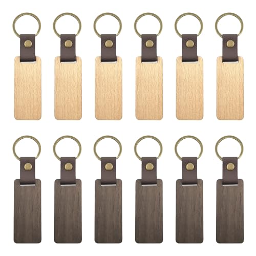HDGSAFD 12Pcs Llaveros De Madera, Llaveros Rectangulares, Llaveros En Blanco,...