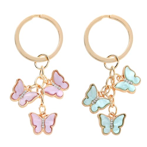 Bewudy 2 llaveros de mariposa para mujer, bonito llavero de mariposa de cristal...