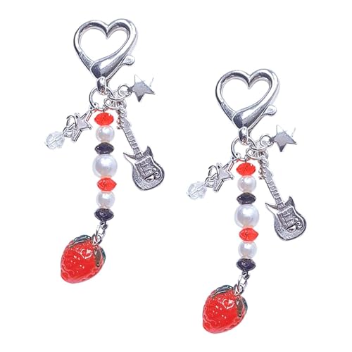 EHDWXVZM 2 piezas de llaveros con cuentas de fresa, lindos colgantes...